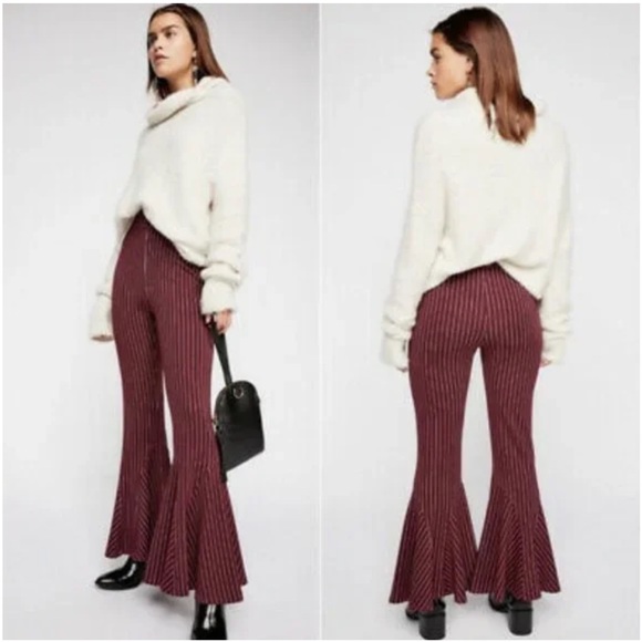 FREE PEOPLE Mari Ponte Knit Flare Casual Trouser Pants Winterberry Size 10 NWT - Picture 2 of 16